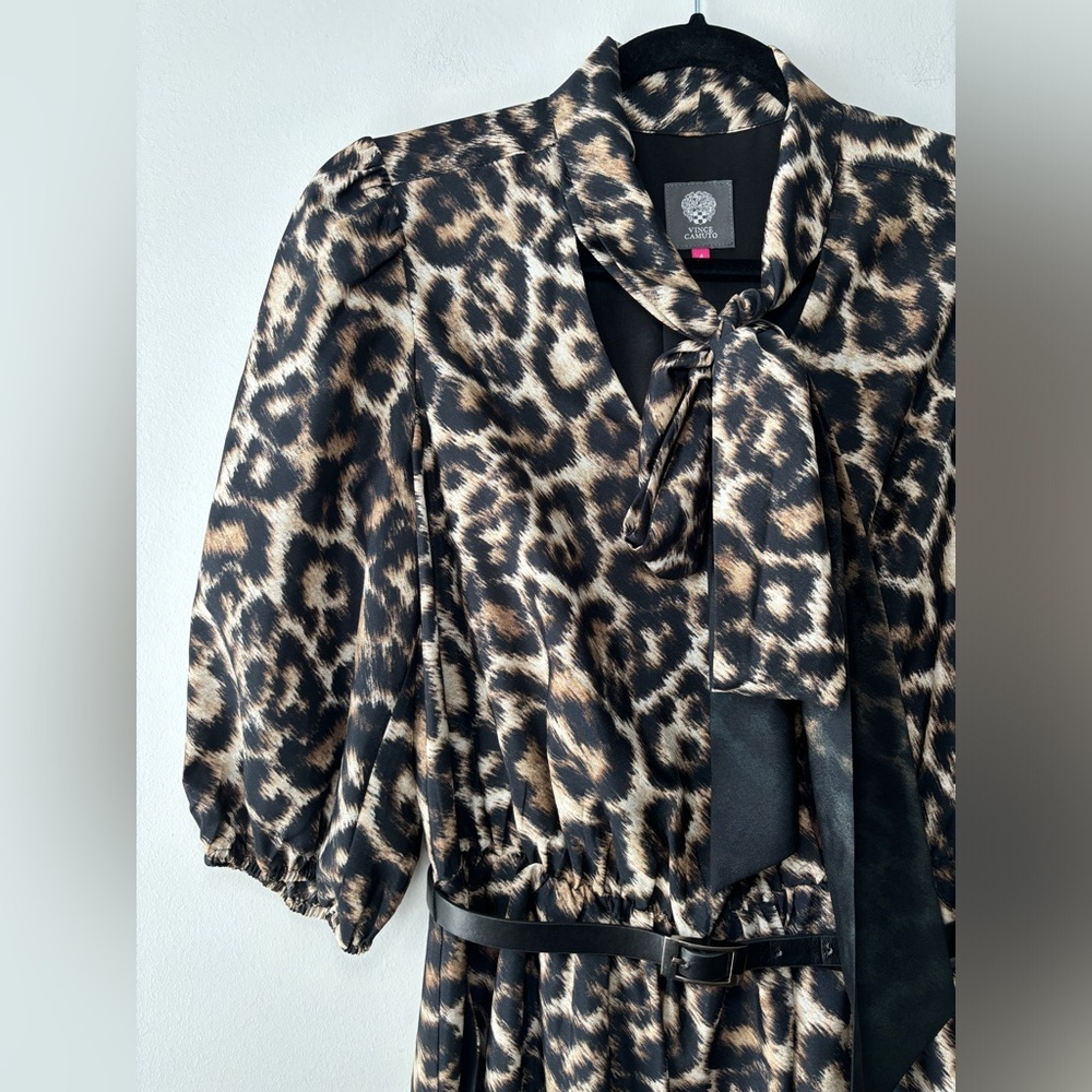 Vince Camuto Women's Leopard Animal Print Tie-Neck Belted Shirt Dress Size 4 - Picture 5 of 14